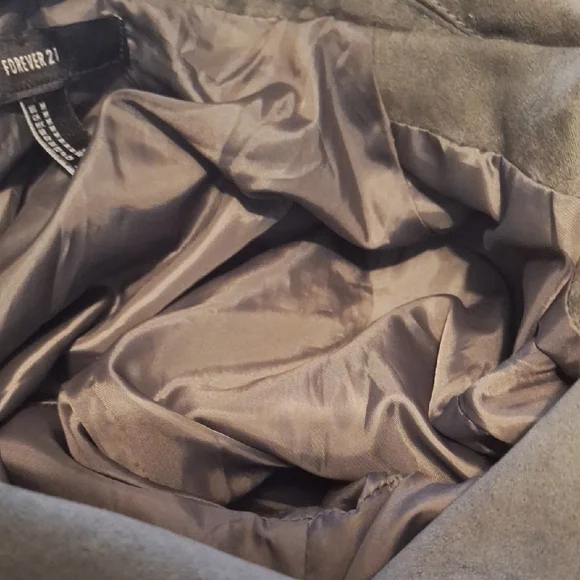 Vintage Bomber Jacket, Faux Suede, Khaki Cropped, Forever 21, Sz 6, NWOT - Picture 11 of 12